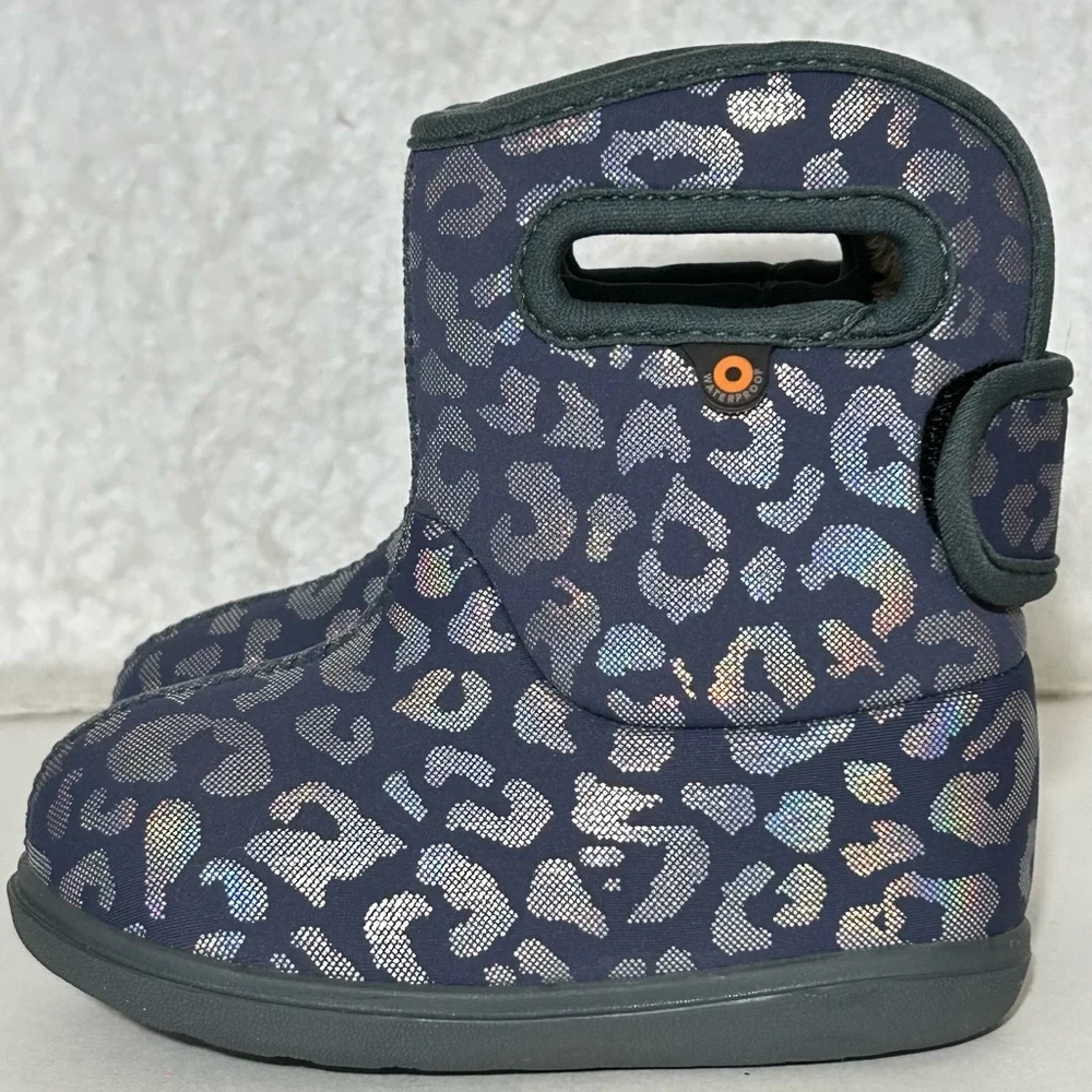 Bogs Kids Navy Leopard Print Waterproof Snow Boots